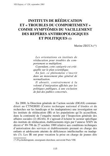 instituts de rééducation et « troubles du comportement - CNDP