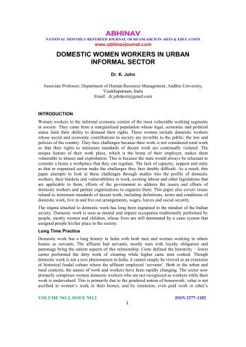 Domestic Women Workers in Urban Informal Sector - Abhinav ...