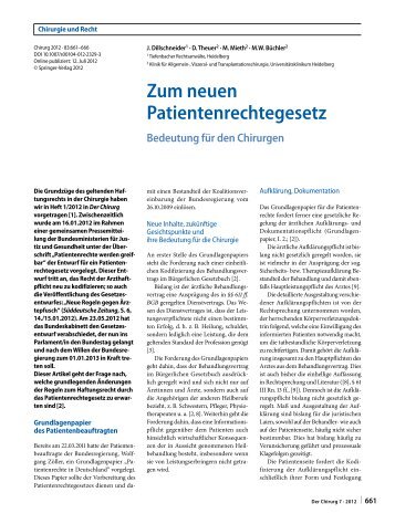 Zum neuen Patientenrechtegesetz Bedeutung für den ... - SpringerLink