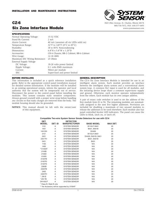 CZ-6 Six Zone Interface Module - System Sensor Canada