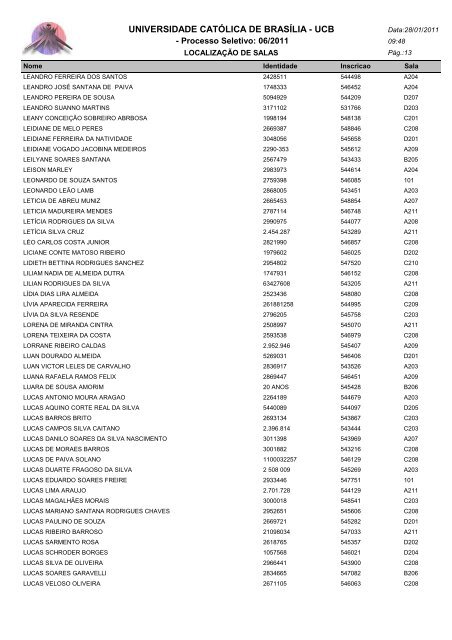 LOCALIZAÃÃO DE SALAS - Universidade CatÃ³lica de BrasÃ­lia