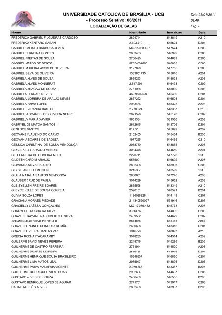 LOCALIZAÃÃO DE SALAS - Universidade CatÃ³lica de BrasÃ­lia