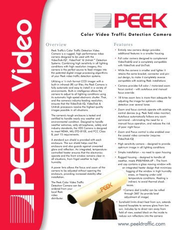 Peek Video Detection Camera Datasheet - Peek Traffic