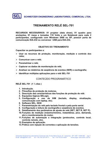 TREINAMENTO RELÃ SEL-701