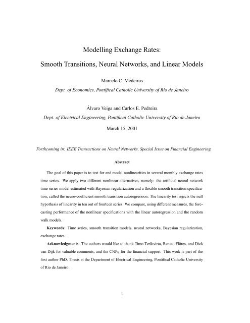 Smooth Transitions, Neural Networks, and Linear Models - CiteSeerX