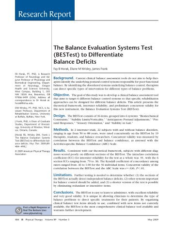 The Balance Evaluation Systems Test (BESTest)