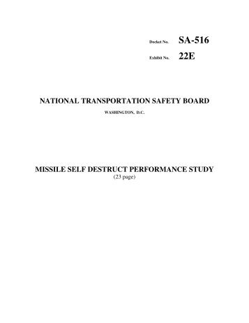 Missile Self Destruct Performance Study - TWA Flight 800 Investigation