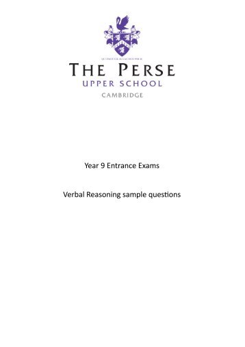 Year 9 Entrance Exams Verbal Reasoning sample questions