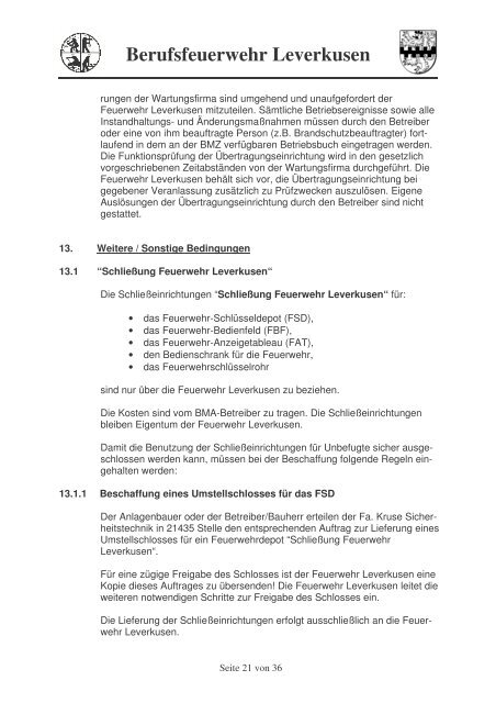 Anschlussbedingungen - Feuerwehr Leverkusen