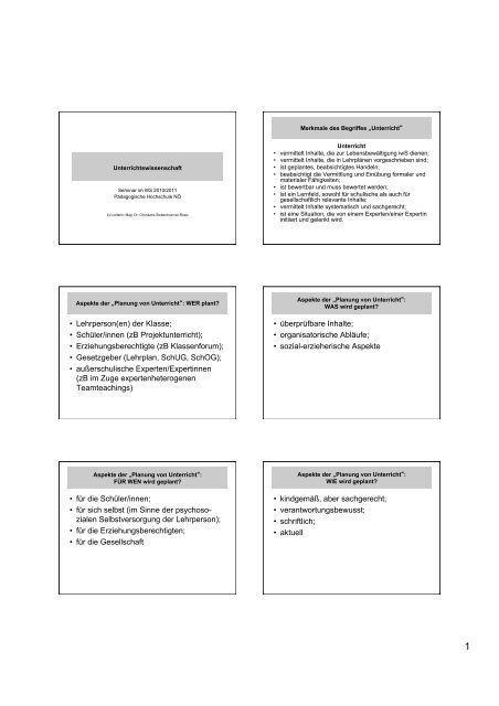 â¢ Lehrperson(en) der Klasse; â¢ SchÃ¼ler/innen (zB Projektunterricht ...