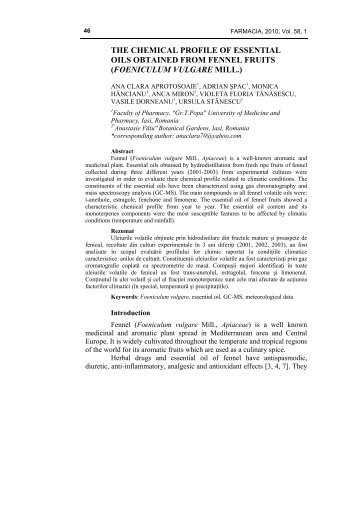 the chemical profile of essential oils obtained from fennel fruits