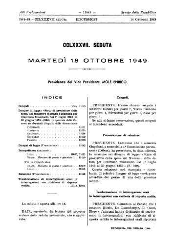 18 OTTOBRE 1949 - Senato della Repubblica