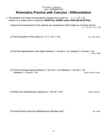 Kinematics Practice with Calculus - Differentiation - Hays High School