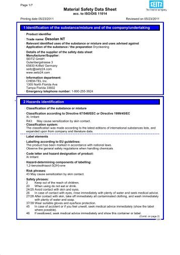 Material Safety Data Sheet - FabriClean Supply