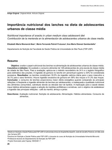 ImportÃ¢ncia nutricional dos lanches na dieta de adolescentes