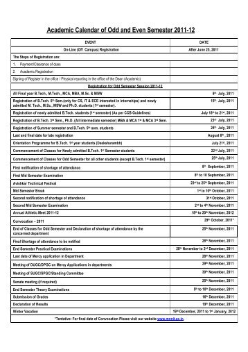 Academic Calendar of Odd and Even Semester 2011-12 - Dean ...