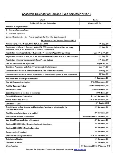 Academic Calendar of Odd and Even Semester 2011-12 - Dean ... Academic Calendar of Odd and Even Semester 2011-12 - Dean ...