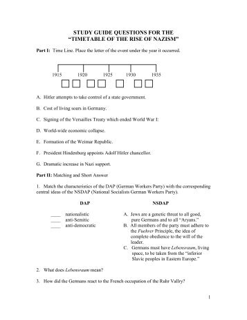 STUDY GUIDE QUESTIONS FOR THE âTIMETABLE OF THE RISE ...