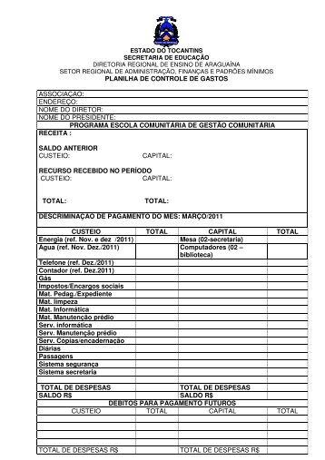 planilha de controle de gastos associaÃ§Ã£o - Diretoria Regional de ...