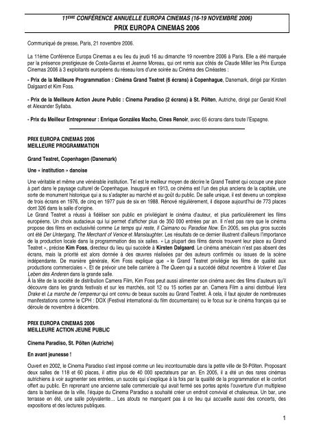PRIX EUROPA CINEMAS 2006