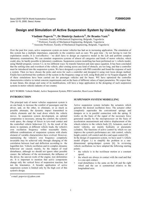 Design and Simulation of Active Suspension System by Using Matlab