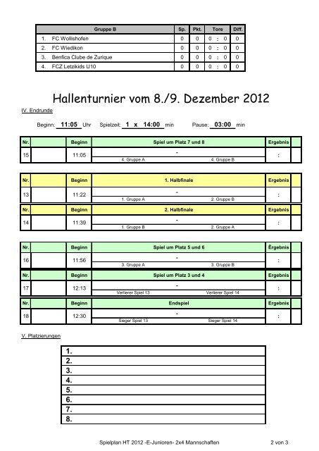 Spielplan E-Junioren - FC Altstetten