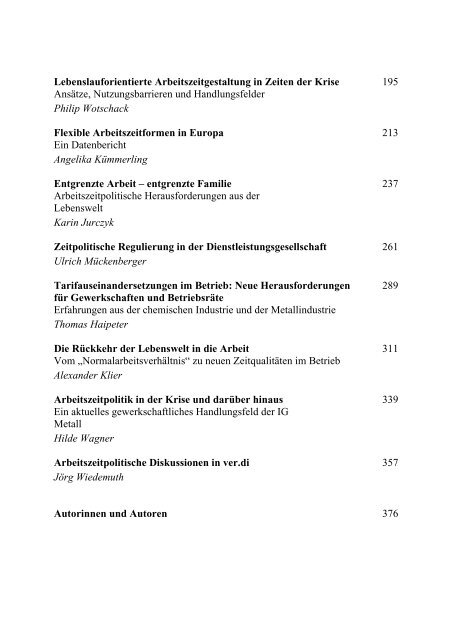 Groß/Seifert (Hg.): Zeitkonflikte 2010 - Inhalt