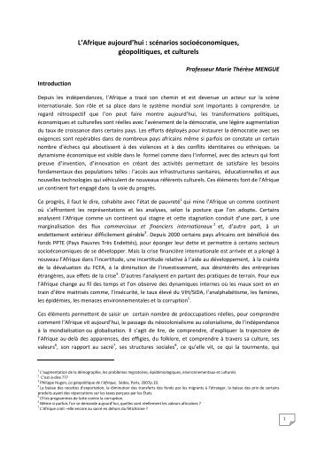 L'Afrique aujourd'hui : scénarios socioéconomiques, géopolitiques ...