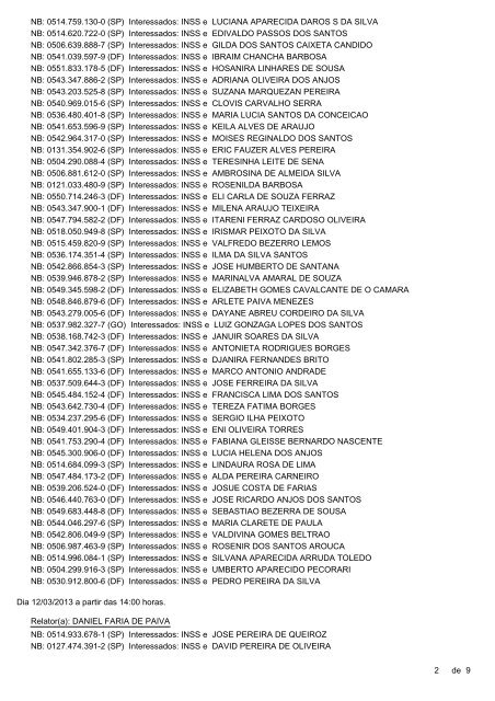 Pauta de julgamento nÂº 108 a 129 - 08 12 e 15/03/2013