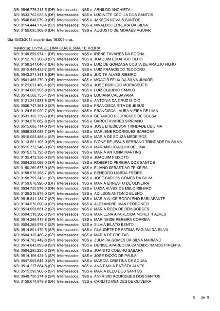 Pauta de julgamento nÂº 108 a 129 - 08 12 e 15/03/2013