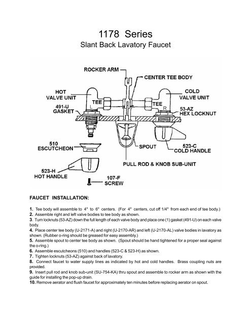 Slant Back Lavatory Faucet Application Notes (PDF) - Central Brass