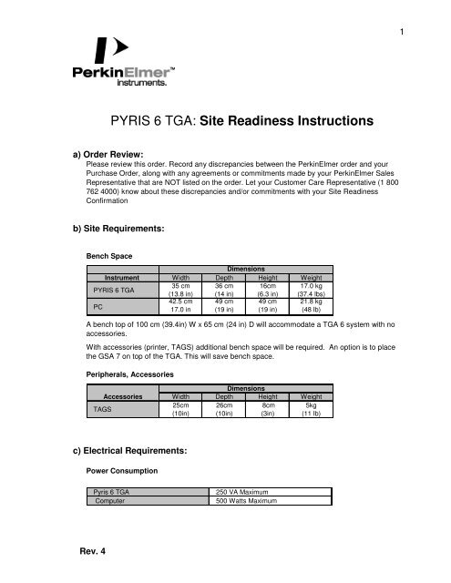 Pyris 6 Tga Site Readiness Instructions Perkinelmer