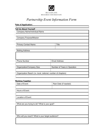 Partnership Event Information Form - Dr. Susan Love Research ...