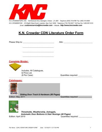 Canadian Literature PDF Order Form - KN Crowder Inc