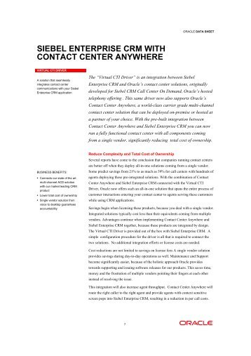 siebel enterprise crm with contact center anywhere - Promero