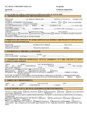 Cerere linie de credit pe contul curent - Banca Transilvania