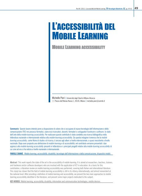 L'accessibilitÃ  del Mobile Learning - TD Tecnologie Didattiche - Cnr