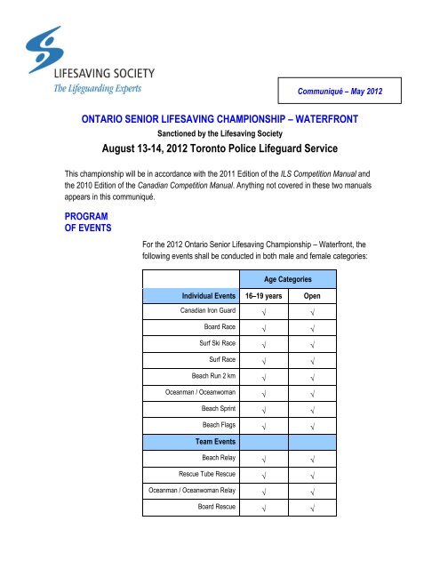 August 13-14, 2012 Toronto Police Lifeguard ... - Lifesaving Society