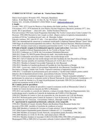 CURRICULUM VITAE / conf univ dr. Viorica Ioana Slădescu Data si ...