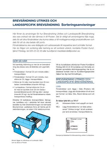 Brevsändning utrikes och Landsspecifik Brevsändning ... - Posten