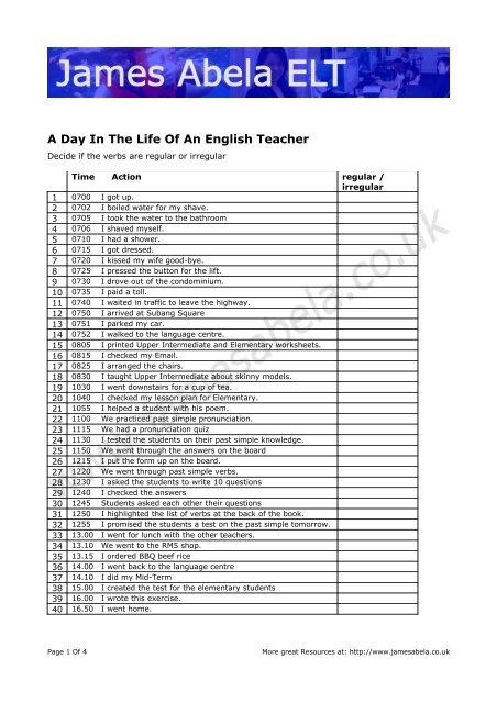 A Day In The Life Of An English Teacher - James Abela ELT