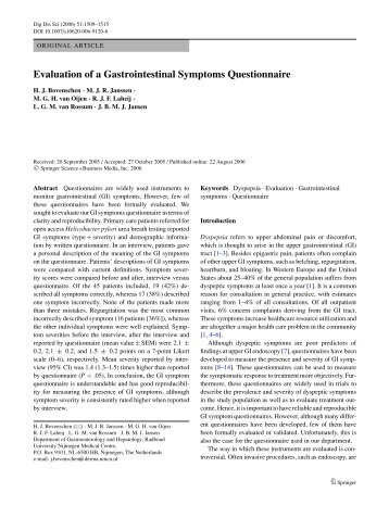 Evaluation of a Gastrointestinal Symptoms Questionnaire
