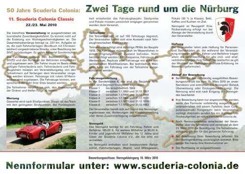 Ausschreibung - Scuderia Colonia