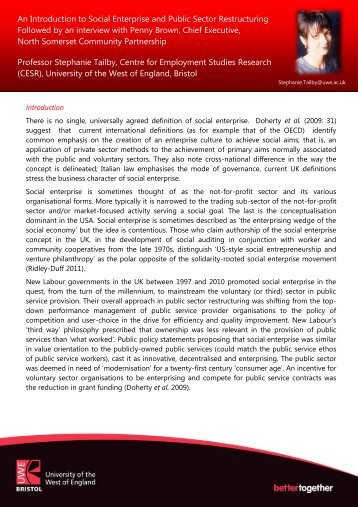 An Introduction to Social Enterprise and Public Sector Restructuring ...