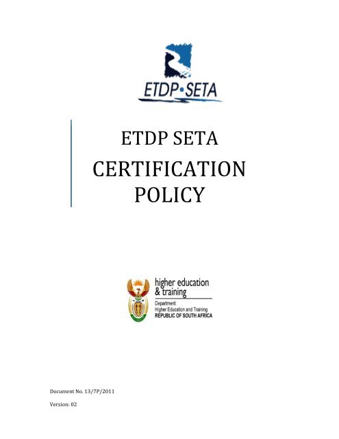 CERTIFICATION POLICY - ETDP Seta