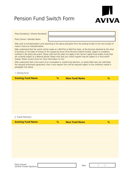 Pension Fund Switch Form - Aviva