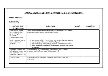 sample score sheet for shortlisting / interviewing - Young Southampton