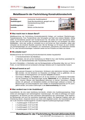 Metallbauer/in der Fachrichtung Konstruktionstechnik Steckbrief ...