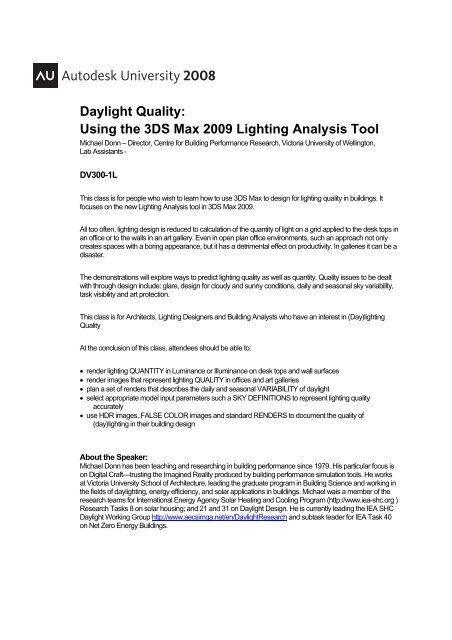Daylight Quality: Using the 3DS Max 2009 Lighting Analysis Tool