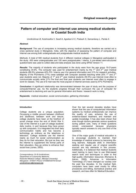 Pattern of computer and internet use among medical students in ...